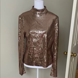 Cara Santana x Nine West Sequin Turtleneck Women Top - Gold - Medium